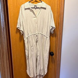 Striped Cream Button-Down Dress